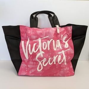 Victoria Secret Getaway Tye Dye Pink Black Faux Leather Beach Summer Tote Bag